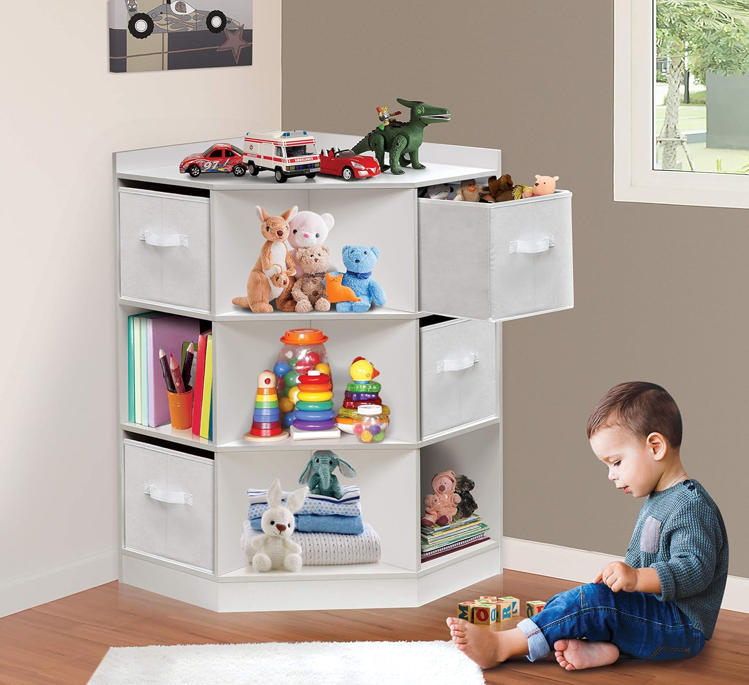 Badger Basket Corner Cubby Storage Unit with Four Reversible Baskets 9.8 Cu ft. - White