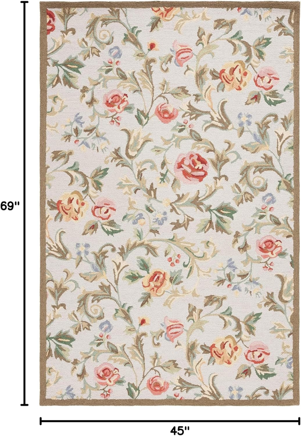 Handmade Ivory and Sage Floral Wool Rectangular Rug