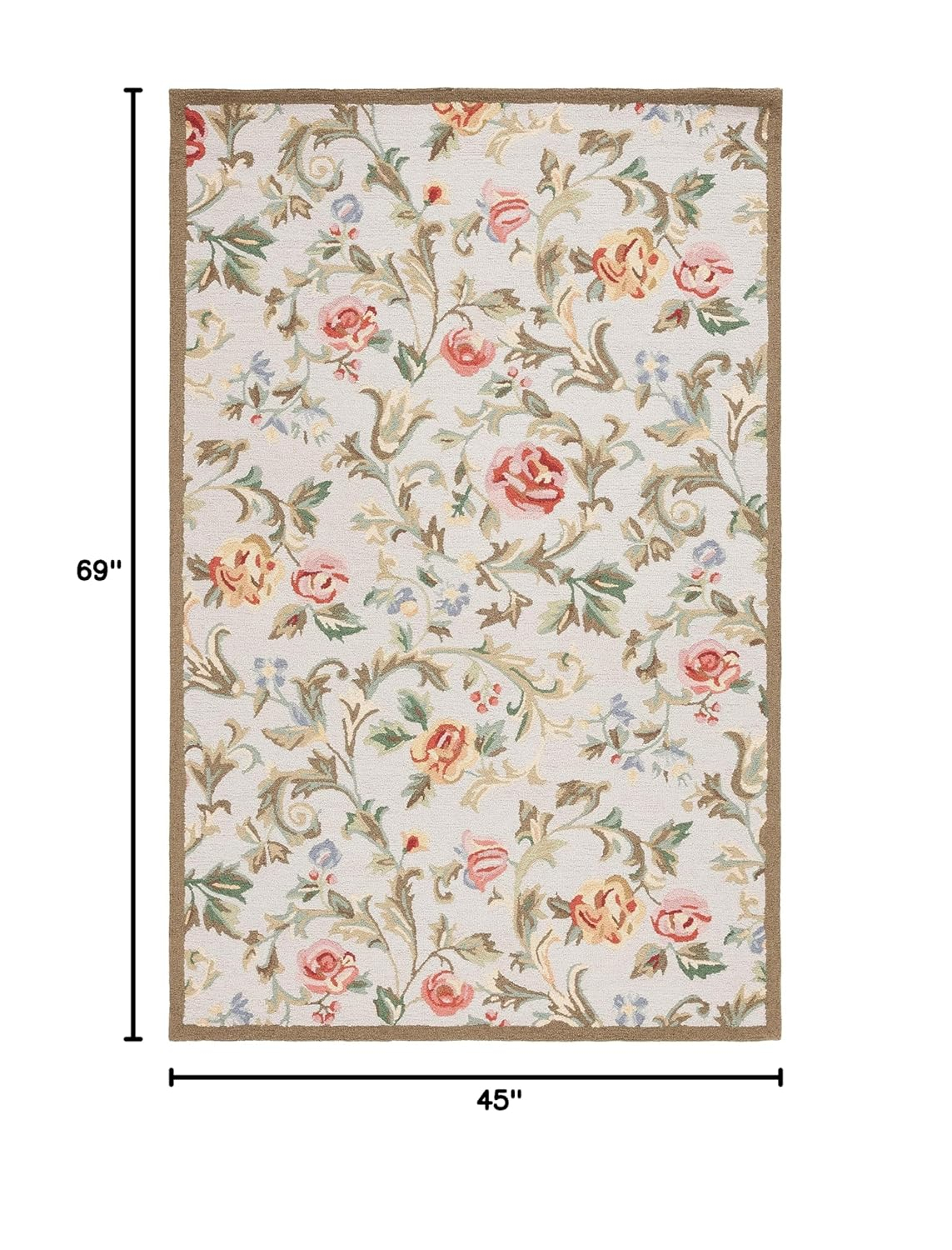 Handmade Ivory and Sage Floral Wool Rectangular Rug