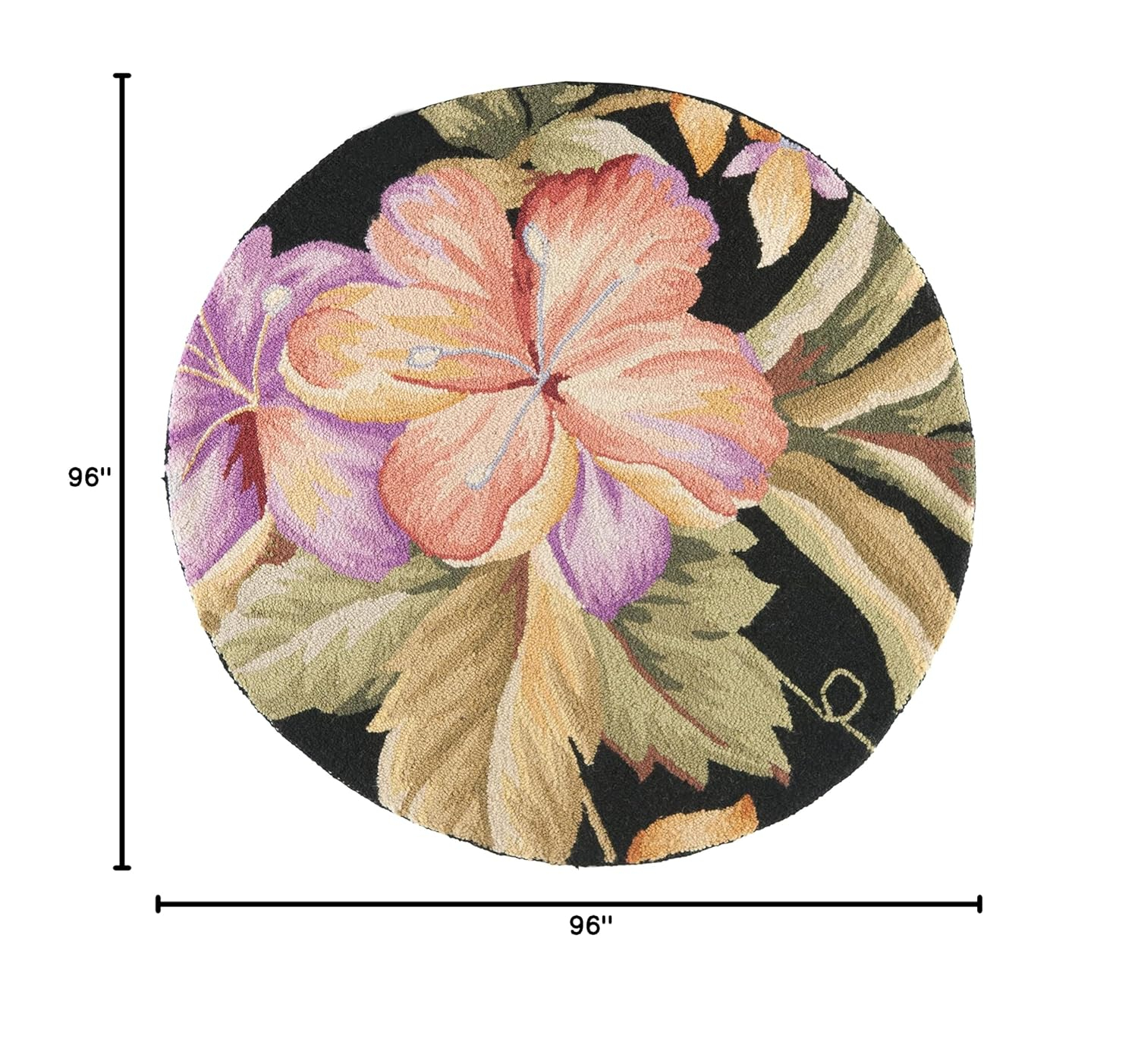 Handmade Black Floral Wool 8' Round Area Rug