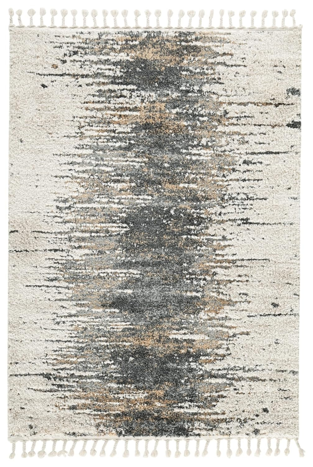 Large Cream and Gray Braided Abstract Synthetic Rug