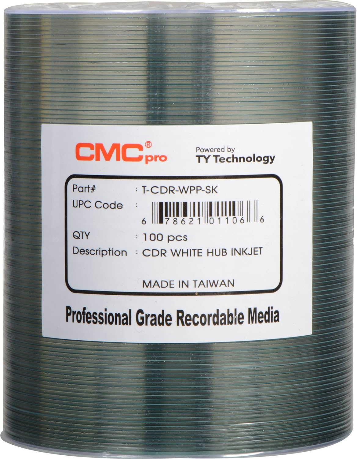 CMC Pro Taiyo Yuden (TCDR-WPP-SK) 52X CD-R White Inkjet Hub Printable Media - 100 Pack
