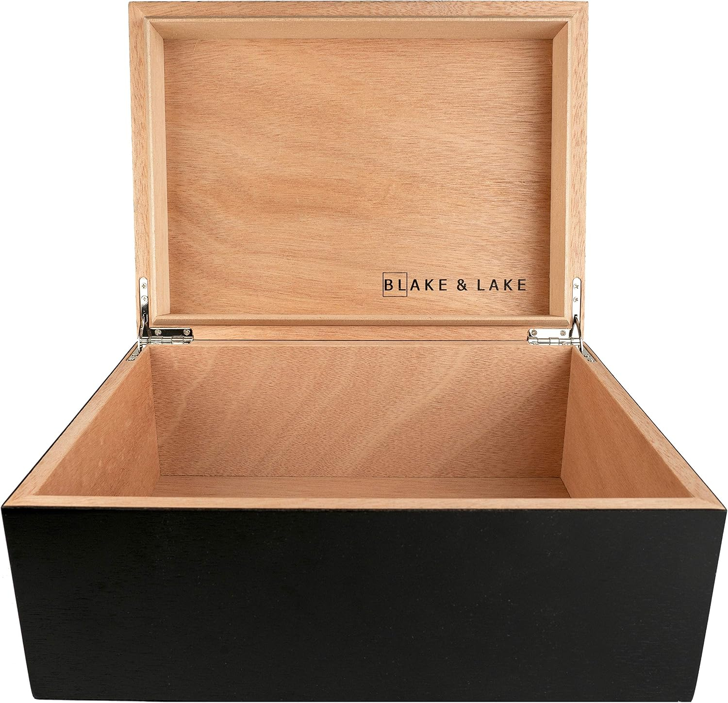 Black Wooden Storage Box with Hinged Lid and Locking Key- Large Keepsake Box with Lock - Wood Chest with Matte Finish - Store Jewelry Keepsakes Photos Gift Boxes (Black)
