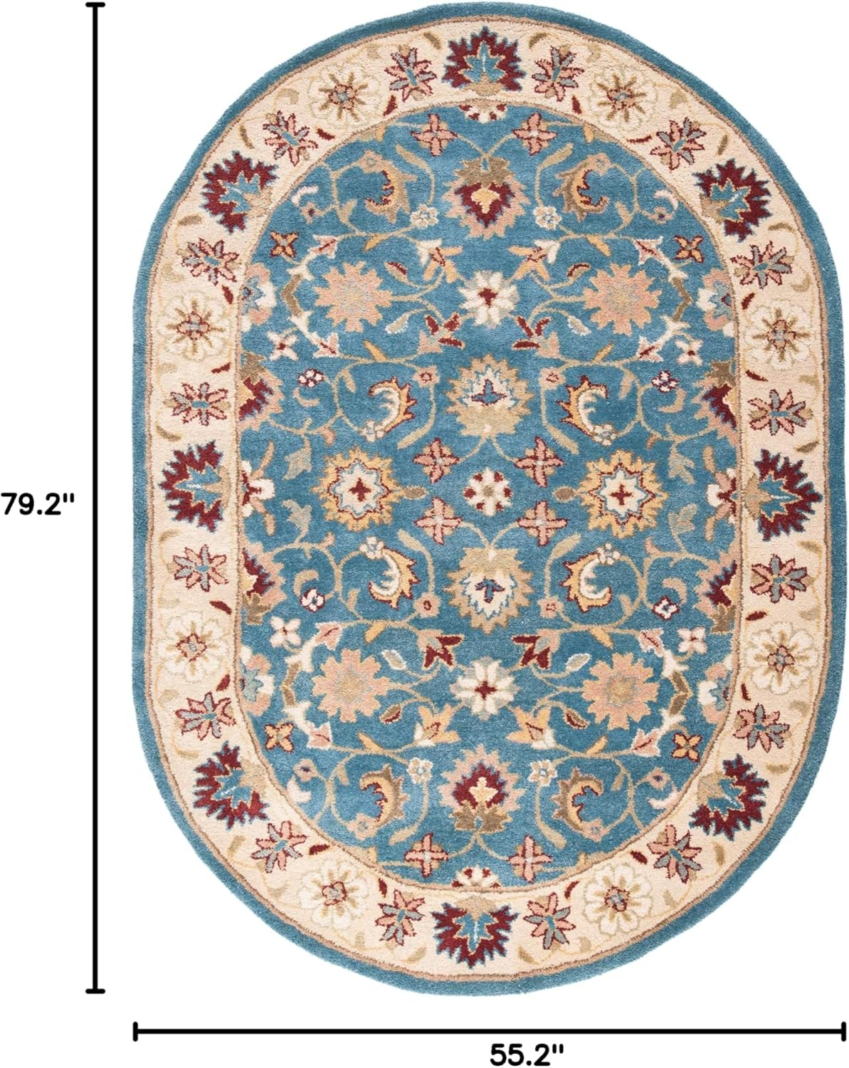 SAFAVIEH Antiquity Anderson Traditional Floral Wool Area Rug, Blue/Beige, 4'6" x 6'6" Oval