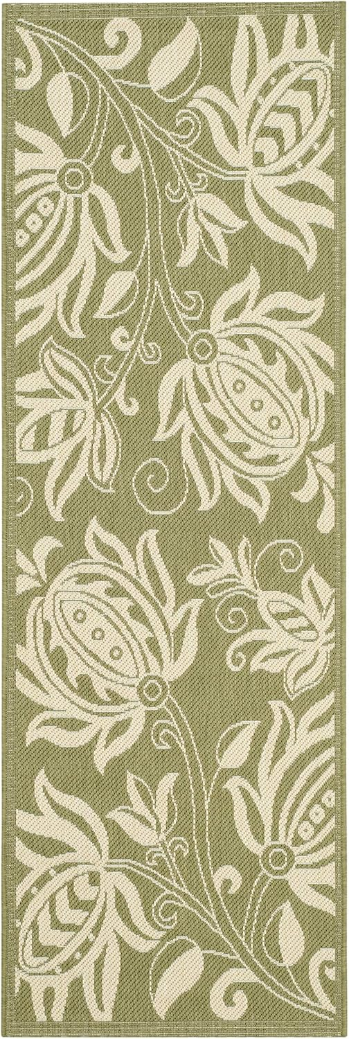 Safavieh Courtyard Crystal Floral Indoor/Outdoor Indoor/Outdoor Runner Rug, 2'3" x 12', Olive/Natural