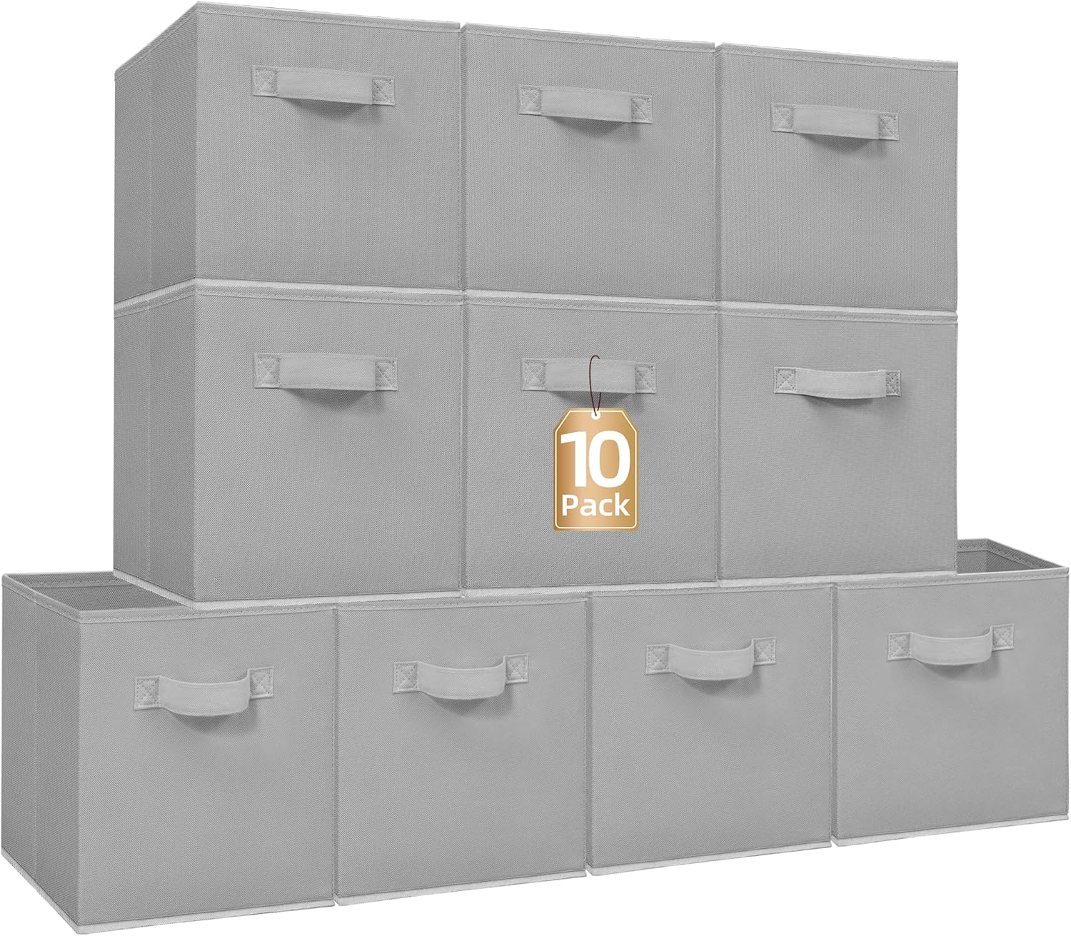 11 Inch Fabric Storage Cubes with Dual Handles, Collapsible Cube Bins for Shelves (10 Pack), Foldable Baskets for Clothes, Closet Organizers and Storage Box (Grey)