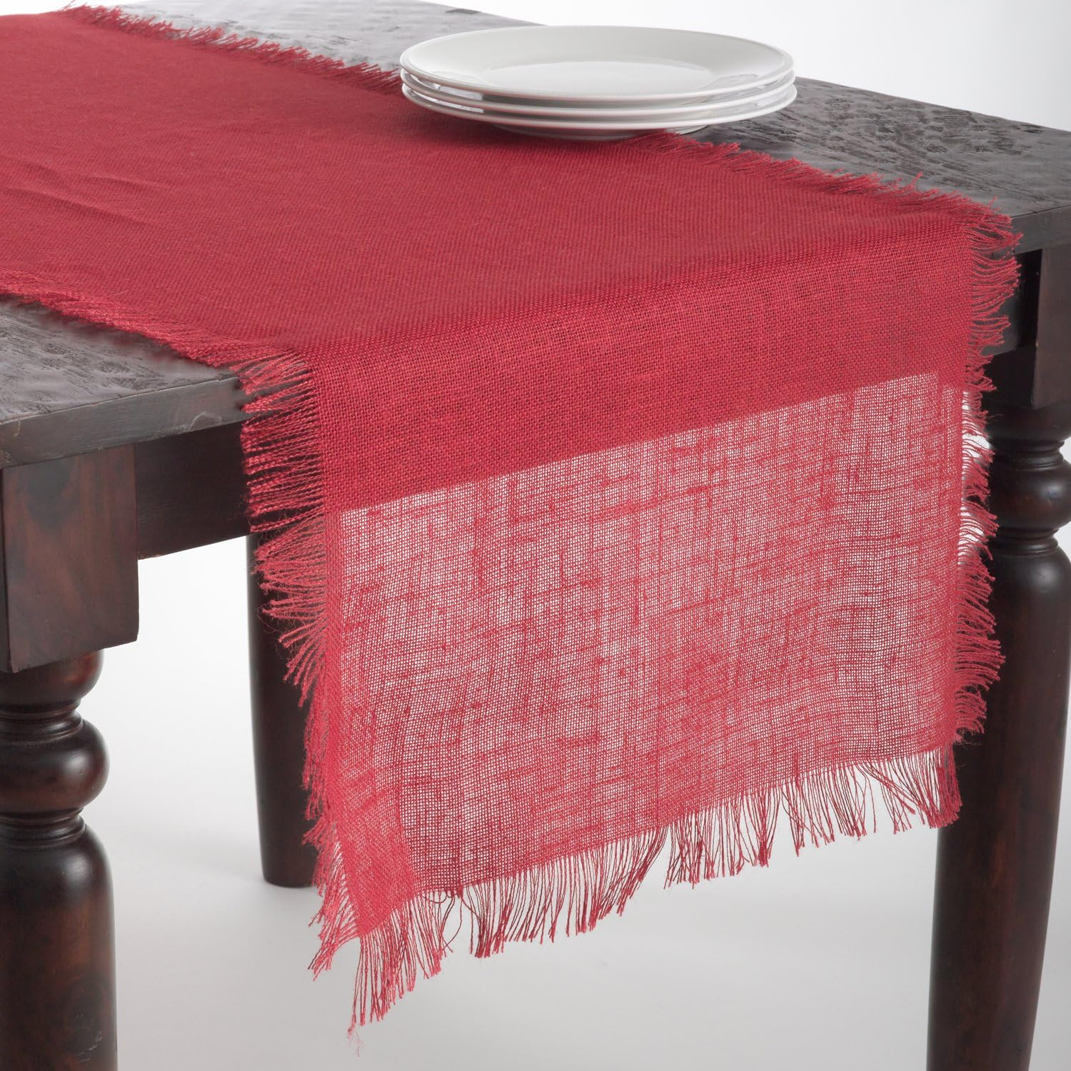 Saro Lifestyle Fringed Jute Runner, 20"x70", Red