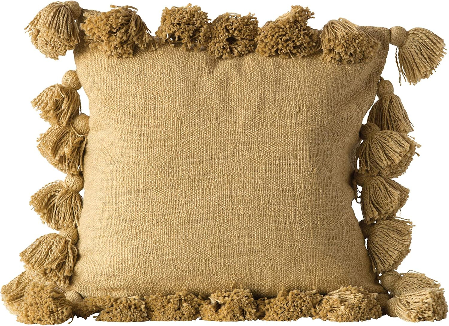 Creative Co-Op Woven Cotton Slub Pillow with Tassels, Mustard