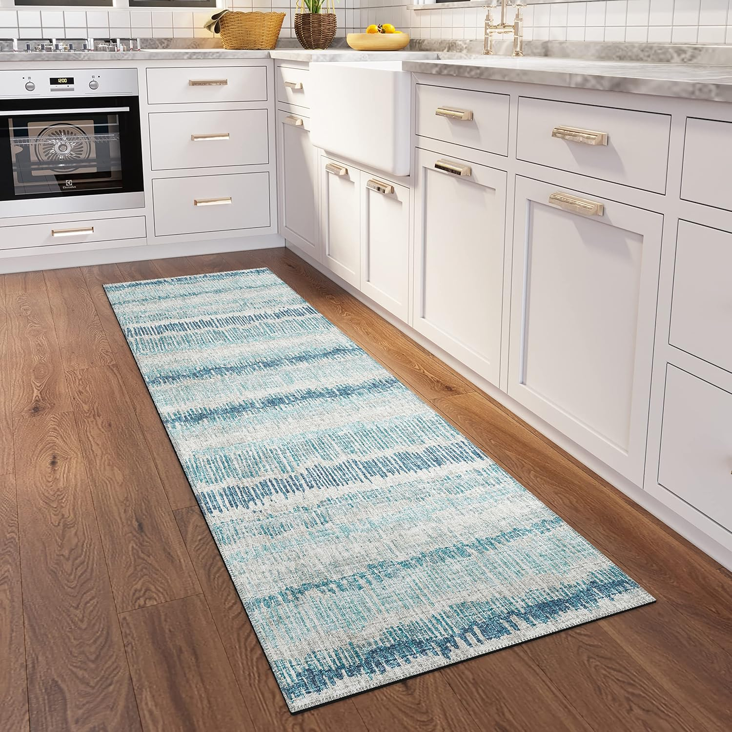 Rylee Blue 2 ft. 3 in. x 7 ft. 6 in. Geometric Indoor/Outdoor Area Rug