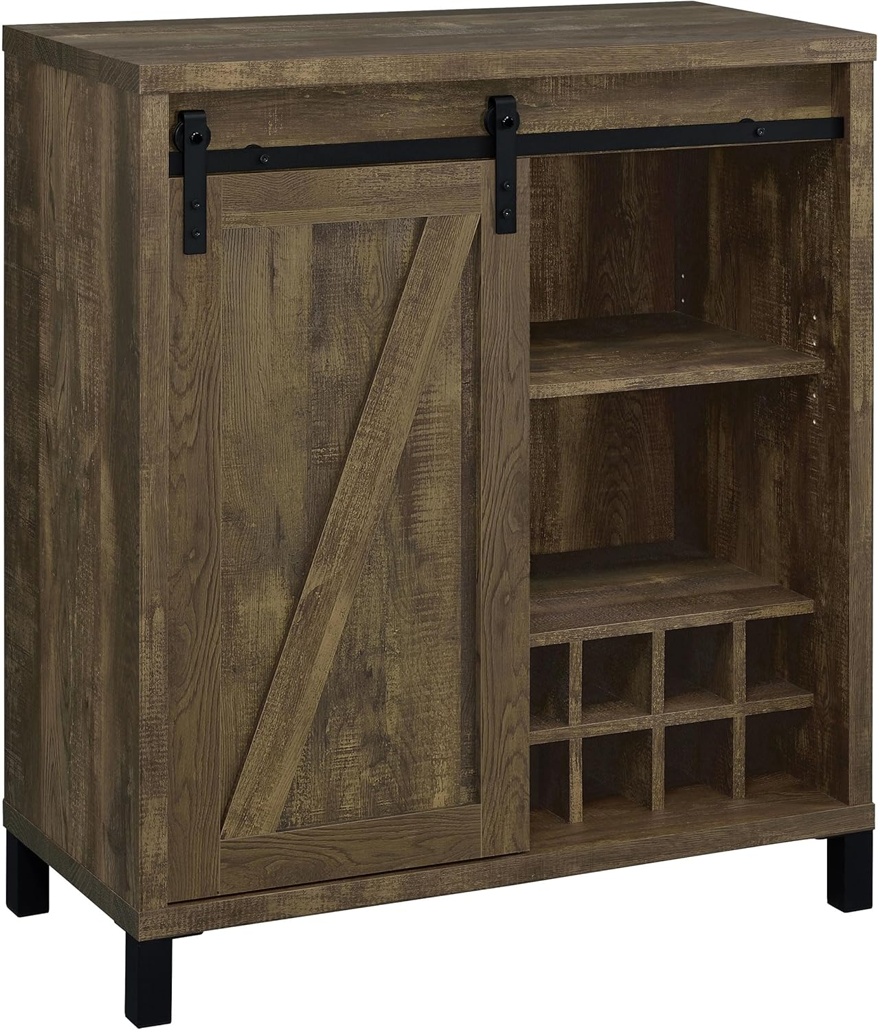 Coaster Farmhouse Wood 2-Shelf Bar Cabinet with Sliding Door in Oak