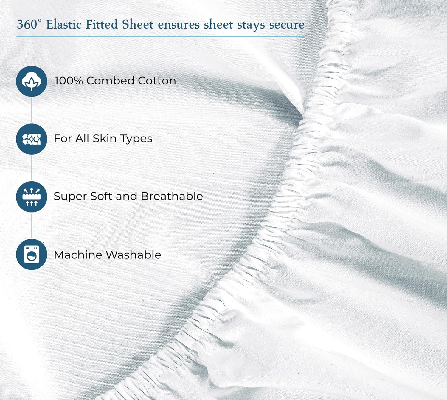 Royale Linens 400 Thread Count 100% American Grown Cotton 4 Piece Sateen Queen Sheet Set - 1 Fitted, 1 Flat Sheet, 2 Pillow case - True White Bedsheet Set - Cooling Cotton Sheets - (Queen, True White)