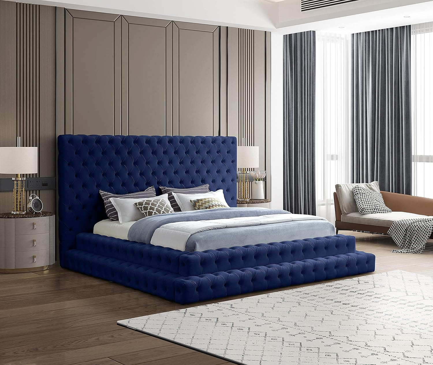 Meridian Furniture Revel Navy Velvet King Bed