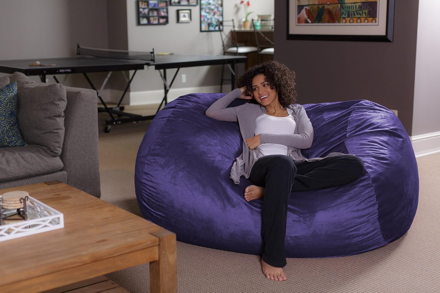 Theater Sacks 6-foot Bean Bag Lounger Large Memory Foam Bag Chair Lounger Purple Modern & Contemporary, Casual