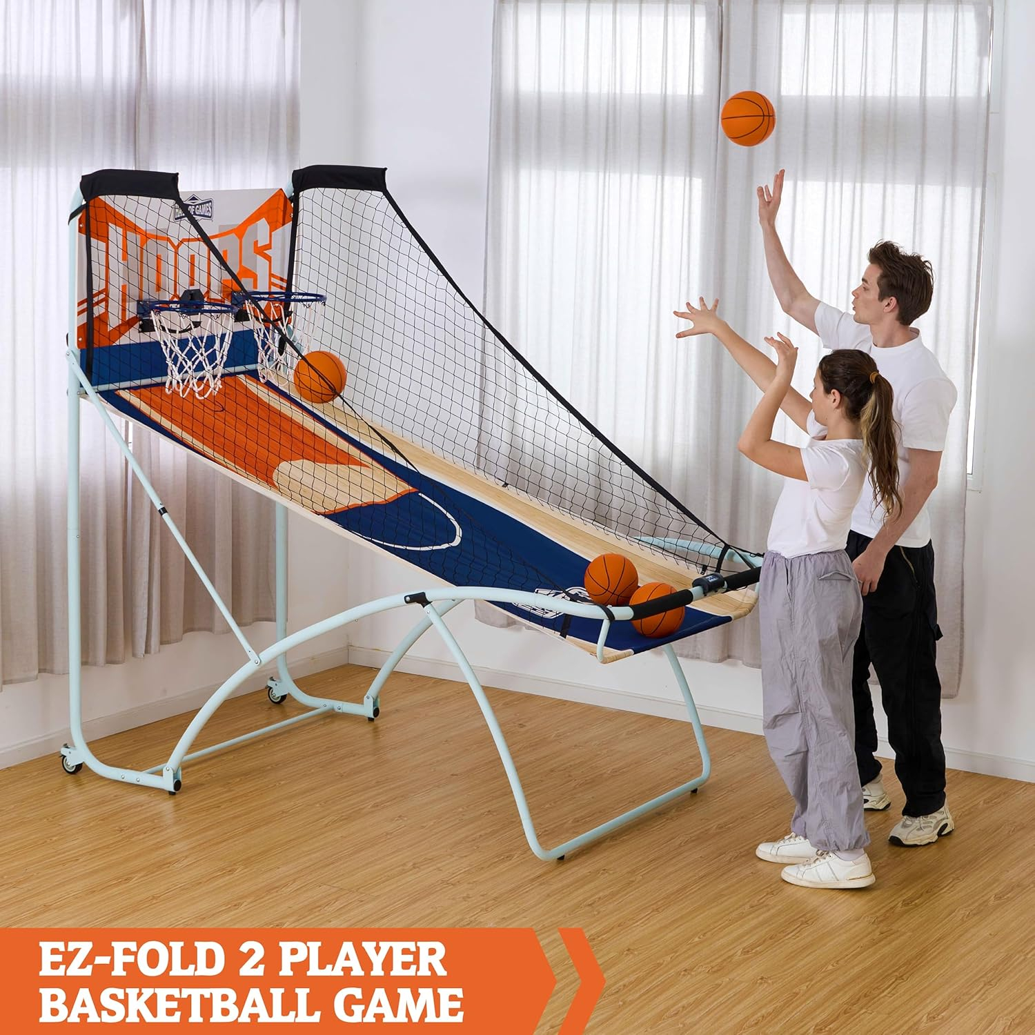 ESPN EZ Fold and Assemble 2-Player Basketball Shot Game, Accessories Included, Black/Red