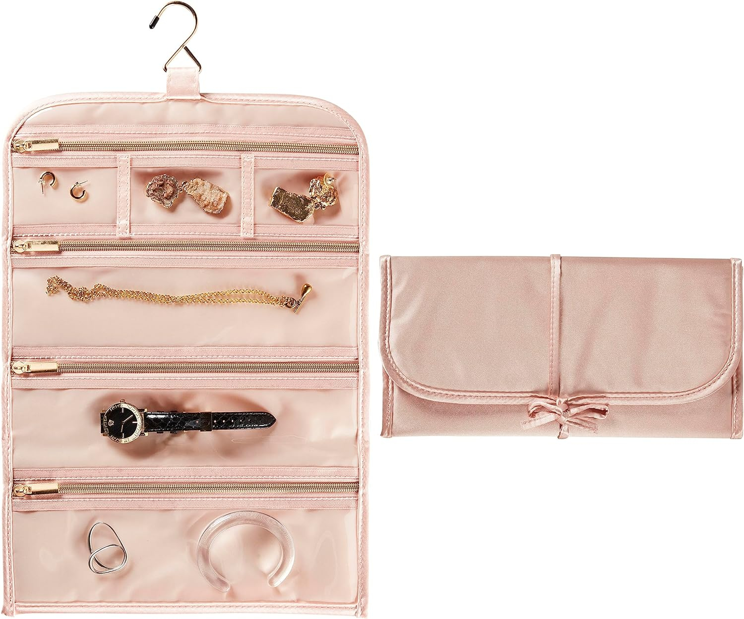 Travel Smart by Conair Travel Jewelry Organizer with 6 Zippered Pockets, Pink