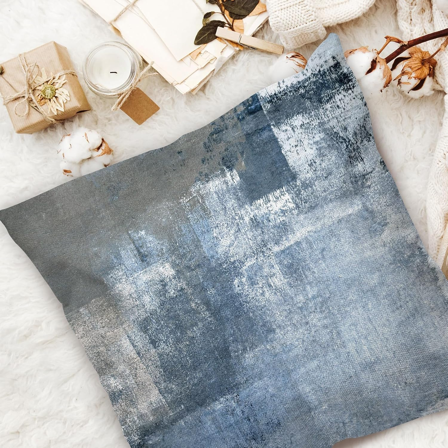 Abstract Blue and Gray Polyester Square Throw Pillow Set