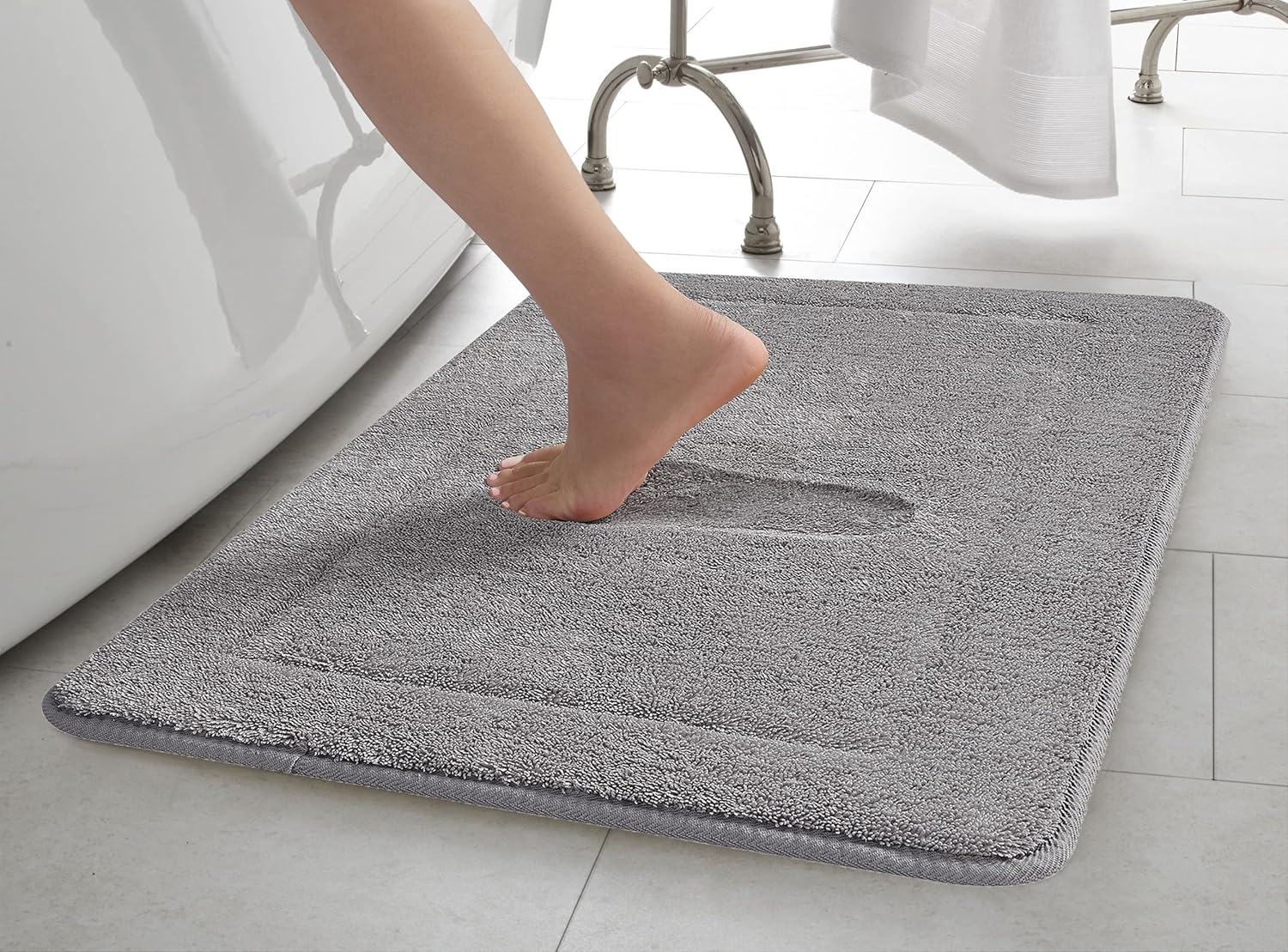 Terry Bath Mats, Set of 2 Memory Foam Bath Rugs, Non-Slip, 100% Polyester, Premium Bathroom Decor, Machine Washable, Measures 17 in. x 24 in. / 20 in. x 32 in., Light Gray
