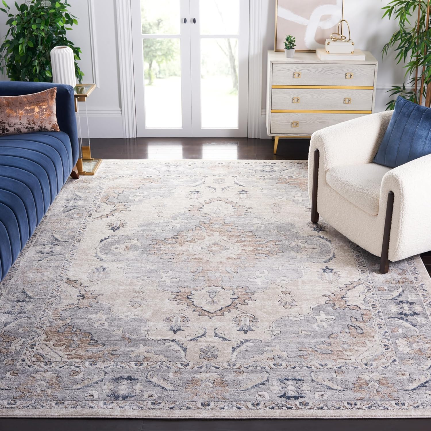 SAFAVIEH Oregon Ethelinda Floral Bordered Area Rug, Beige/Grey, 9' x 12'