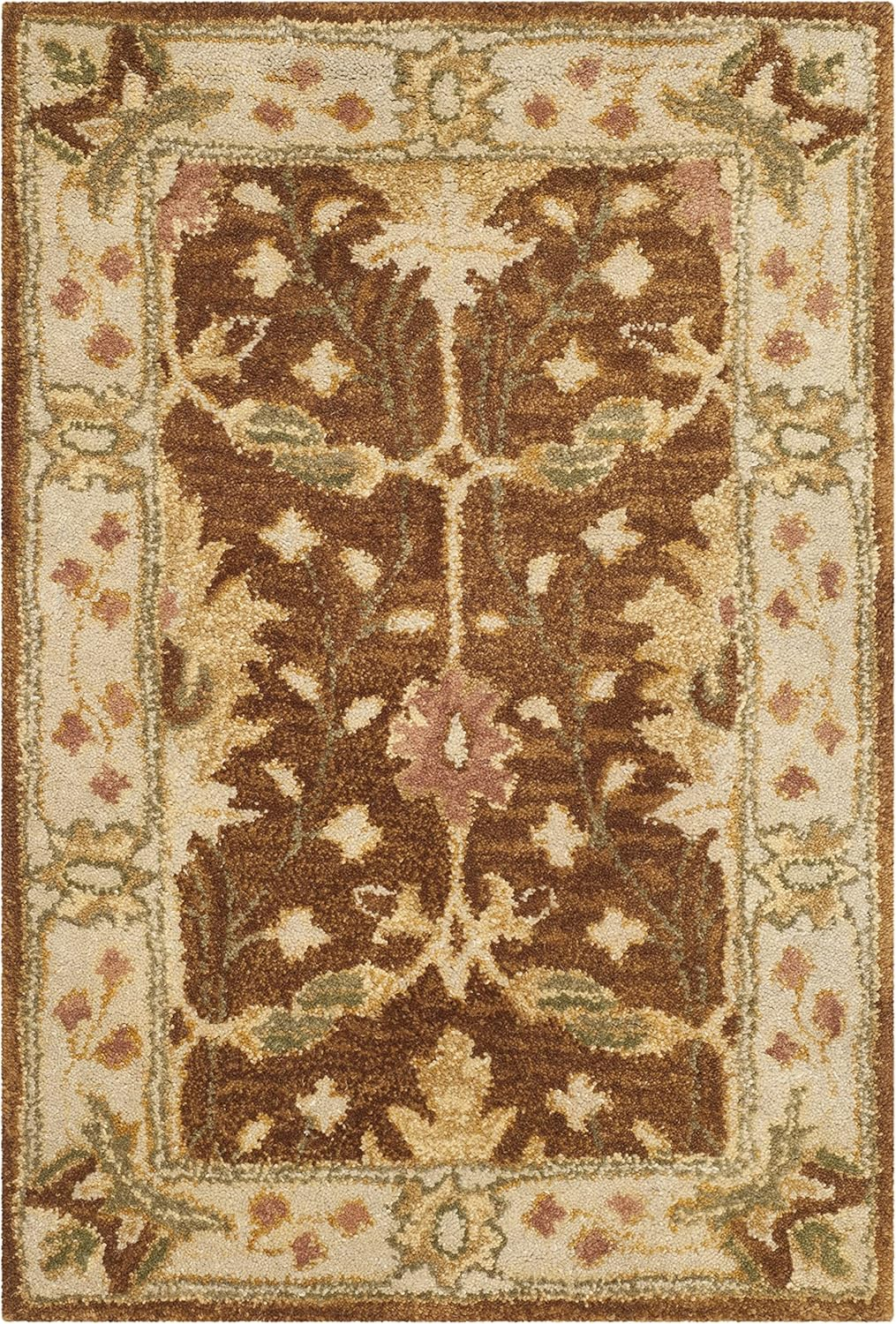 SAFAVIEH Antiquity Derbhile Traditional Bordered Wool Area Rug, Brown/Beige, 2' x 3'