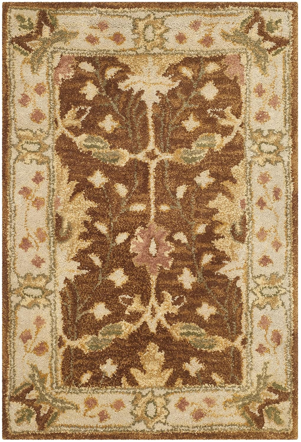 SAFAVIEH Antiquity Derbhile Traditional Bordered Wool Area Rug, Brown/Beige, 2' x 3'
