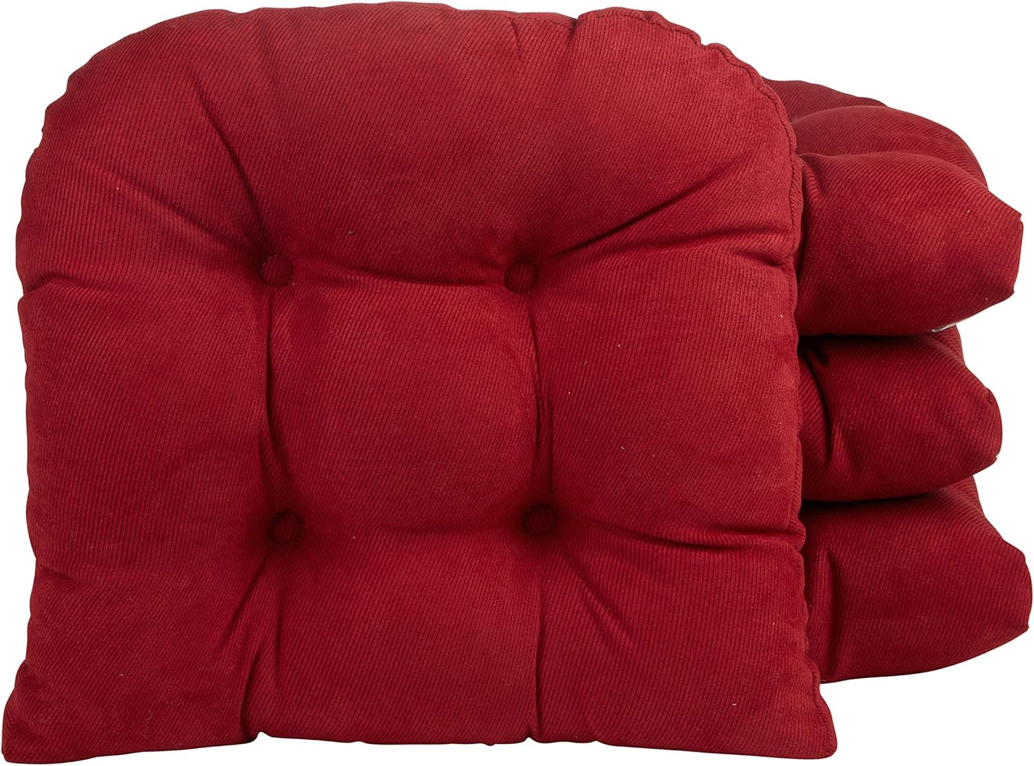 Plush Red Polyester Non-Slip Dining Chair Cushions, 15x15 Inches, Set of 4