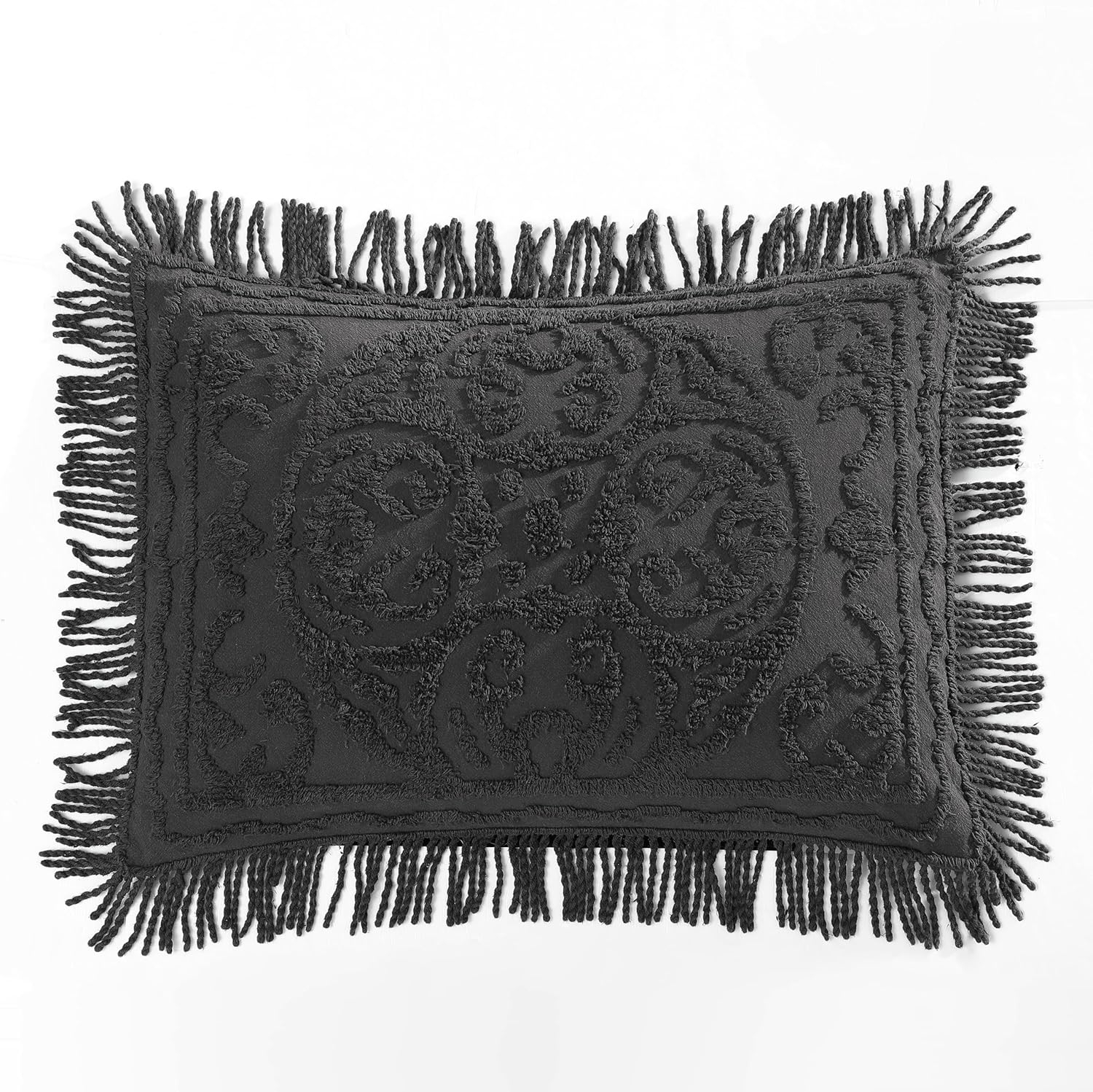 Collections Etc Luxurious Medallion Chenille Fringe Border Pillow Sham Standard Sham - Charcoal