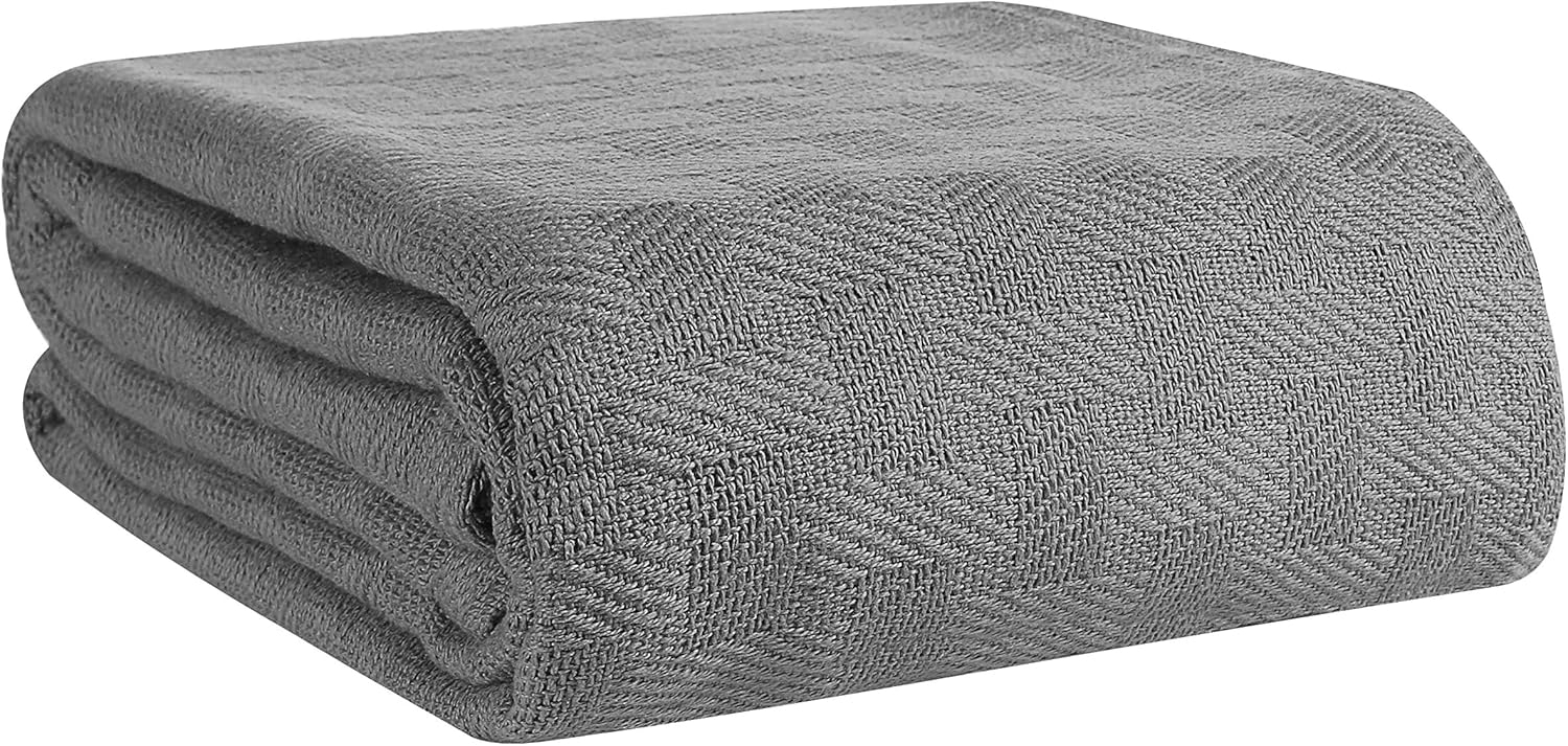 GLAMBURG 100% Cotton Bed Blanket, Breathable Bed Blanket Twin Size, Cotton Thermal Blankets Twin Size - Perfect for Layering Any Bed for All Season - White