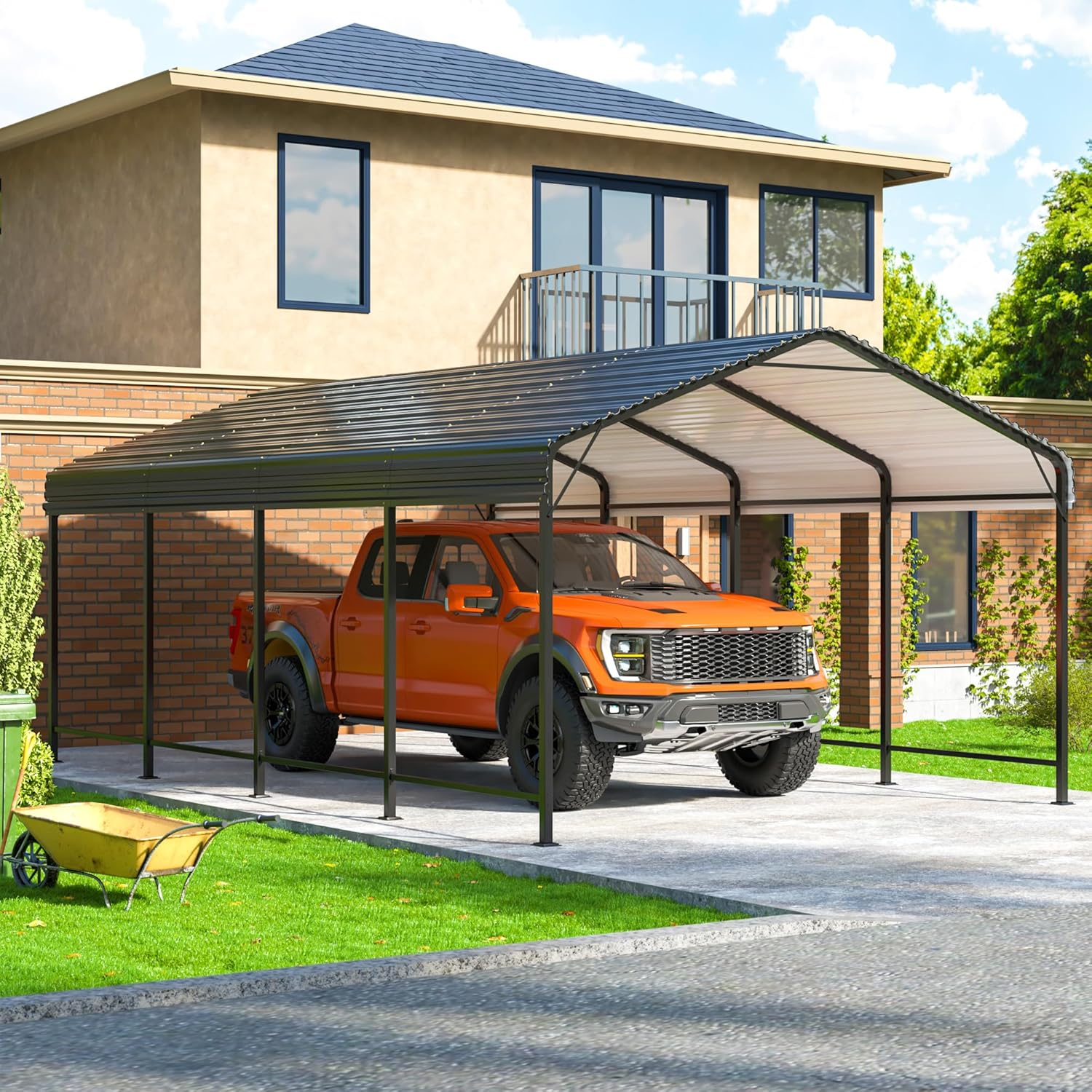 Carport 12x20 FT Metal Carport with Enhanced Base Outdoor Heavy Duty Garage Galvanized Car Shelter for Pickup, Boat, Car and Tractors