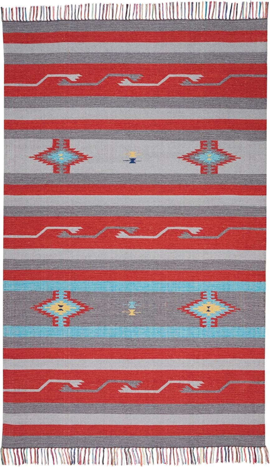 Nourison Baja Tribal Grey/Red 3'6" x 5'6" Area Rug, (4x6)