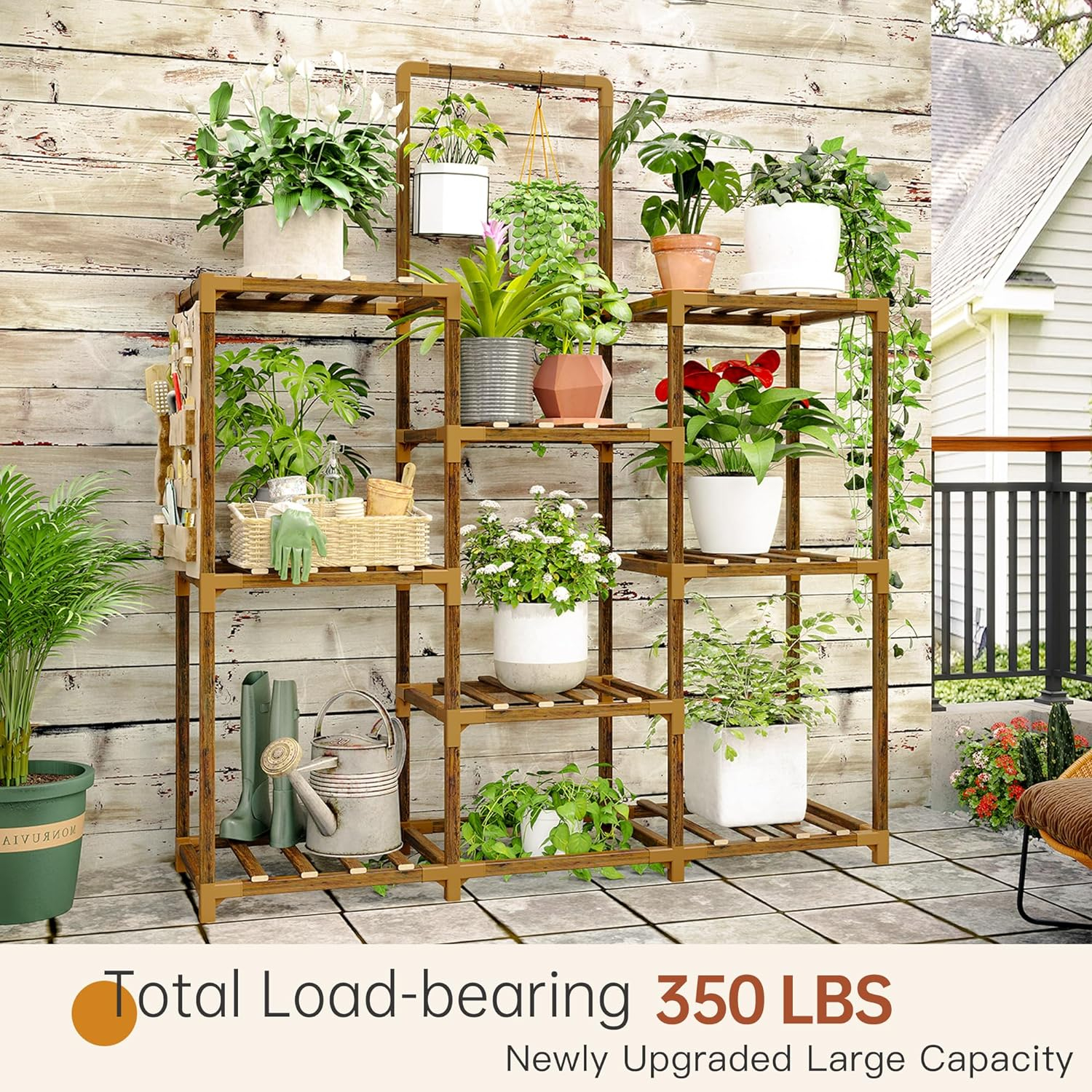 EnHomee Plant Stand Indoor Large Plant Stand Outdoor 5 Tiers Wood Tiered Plants Shelf for Multiple Plants with 10-15 Potted 34.3" W x 11.8" D x 47.2" H