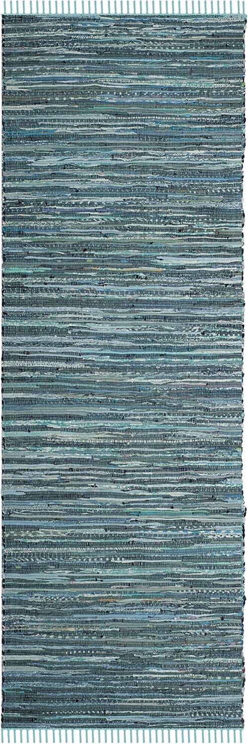 SAFAVIEH Rag Candis Striped Cotton Runner Rug, Turquoise/Multi, 2'3" x 12'