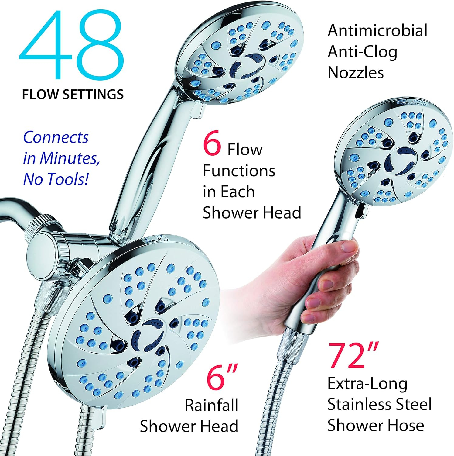 AquaCare Spa Station High Pressure -mode 3-way Rainfall & Handheld Shower Head Combo - Anti-Clog Nozzles, Extra-Long 6 ft Stainless Steel Hose, 2nd Wall Bracket/ORB Bronze Finish