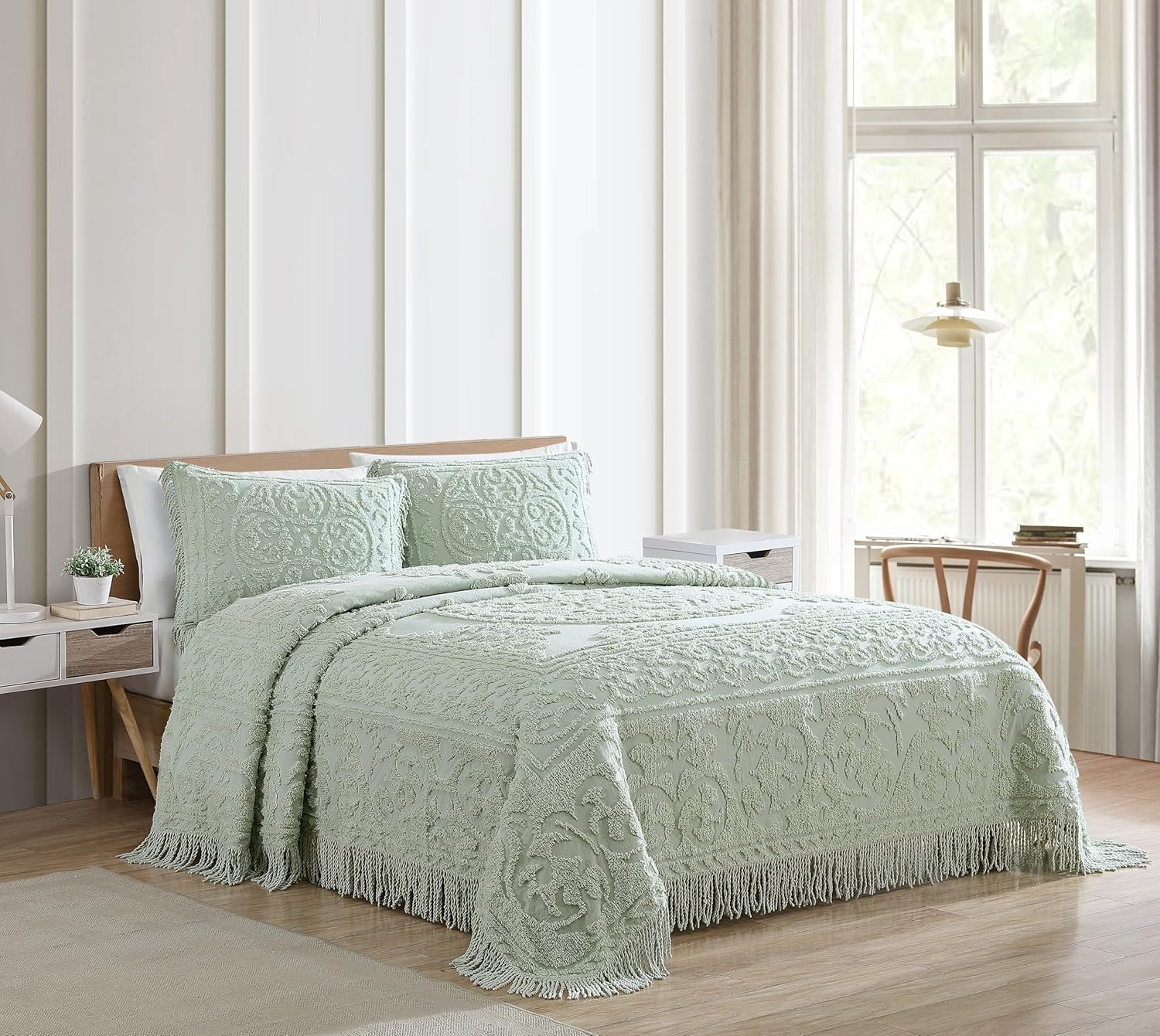 Collections Etc Luxurious Medallion Chenille Fringe Border Pillow Sham
