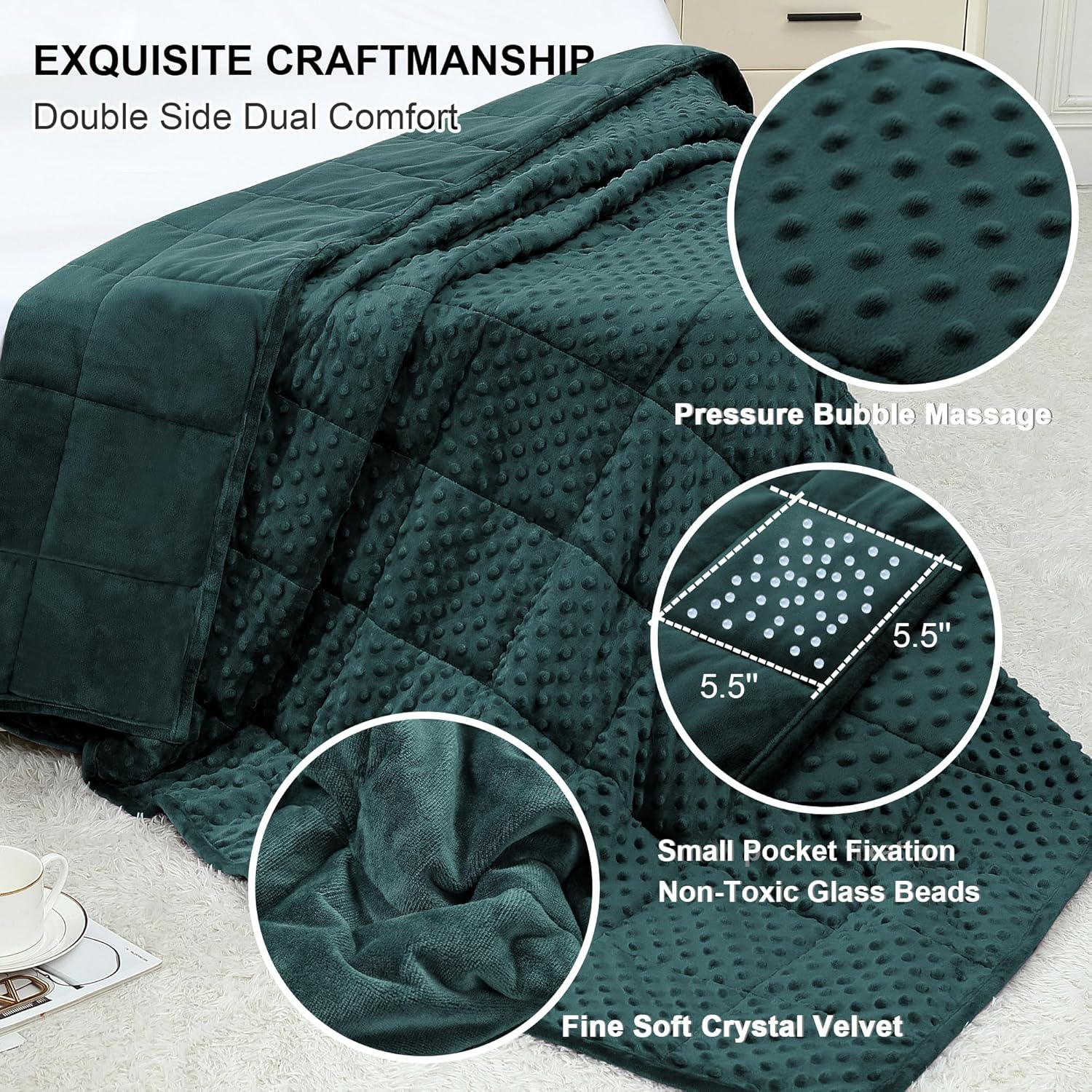 Alomidds Weighted Blanket (60"x80",20lbs Queen Size - Green), Weighted Blankets for Adults, Cooling Breathable Soft and Comfort Minky, Heavy Blanket Microfiber Material with Glass Beads