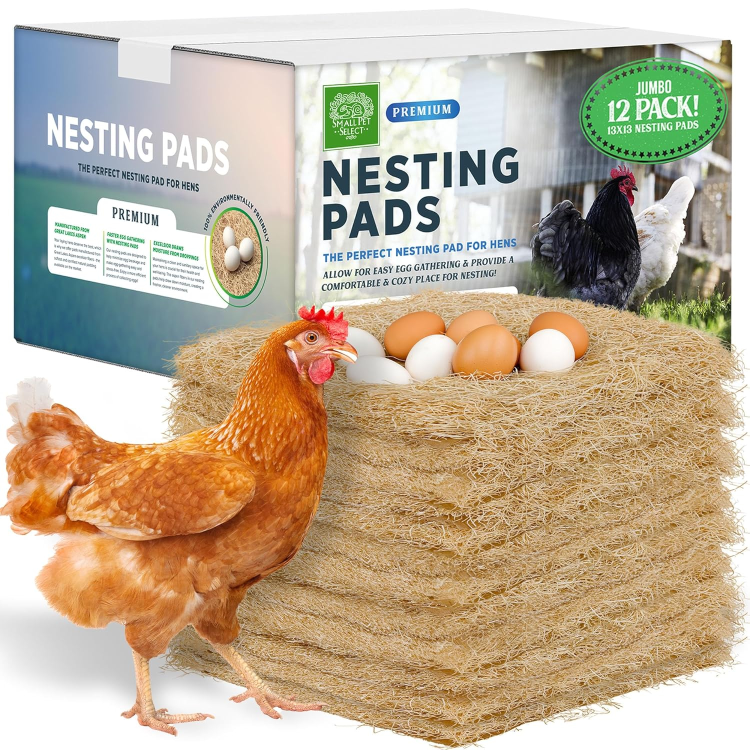 Small Pet Select - Chicken Nesting Pads (12-Pack), 13x13, for Hens, Fits Most Nesting Boxes, Chicken Coop Nest Liners
