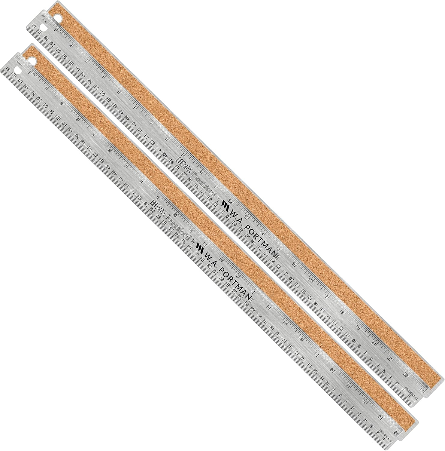 Breman Precision Metal Ruler 24 Inch Cork Back - Straight Edge 2 Pk 24 inch Metal Ruler with Cork Backing - Flexible & Non-Slip Stainless Steel - Imperial & Metric Graduations for Precision Measuring