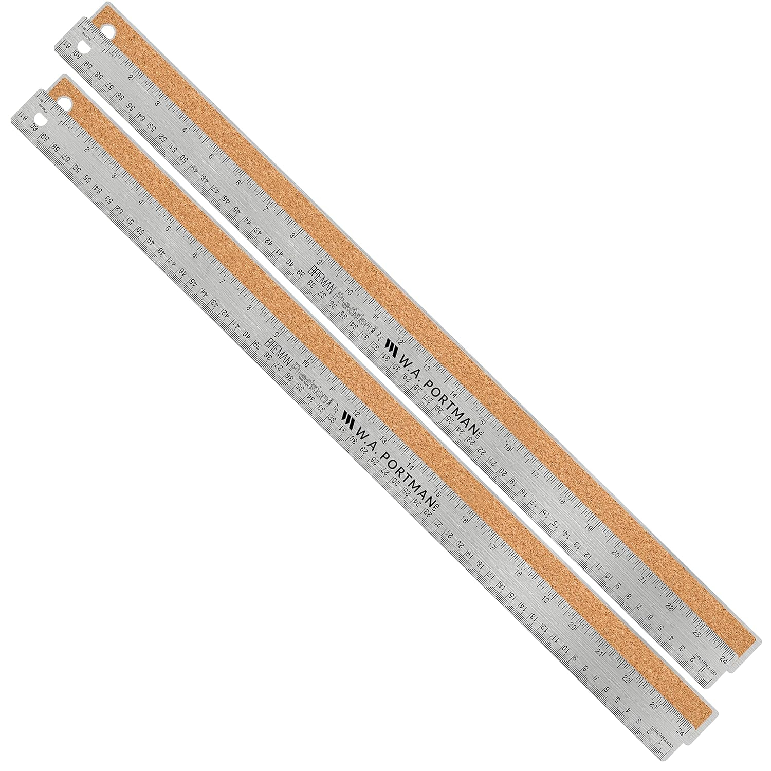 Breman Precision Metal Ruler 24 Inch Cork Back - Straight Edge 2 Pk 24 inch Metal Ruler with Cork Backing - Flexible & Non-Slip Stainless Steel - Imperial & Metric Graduations for Precision Measuring