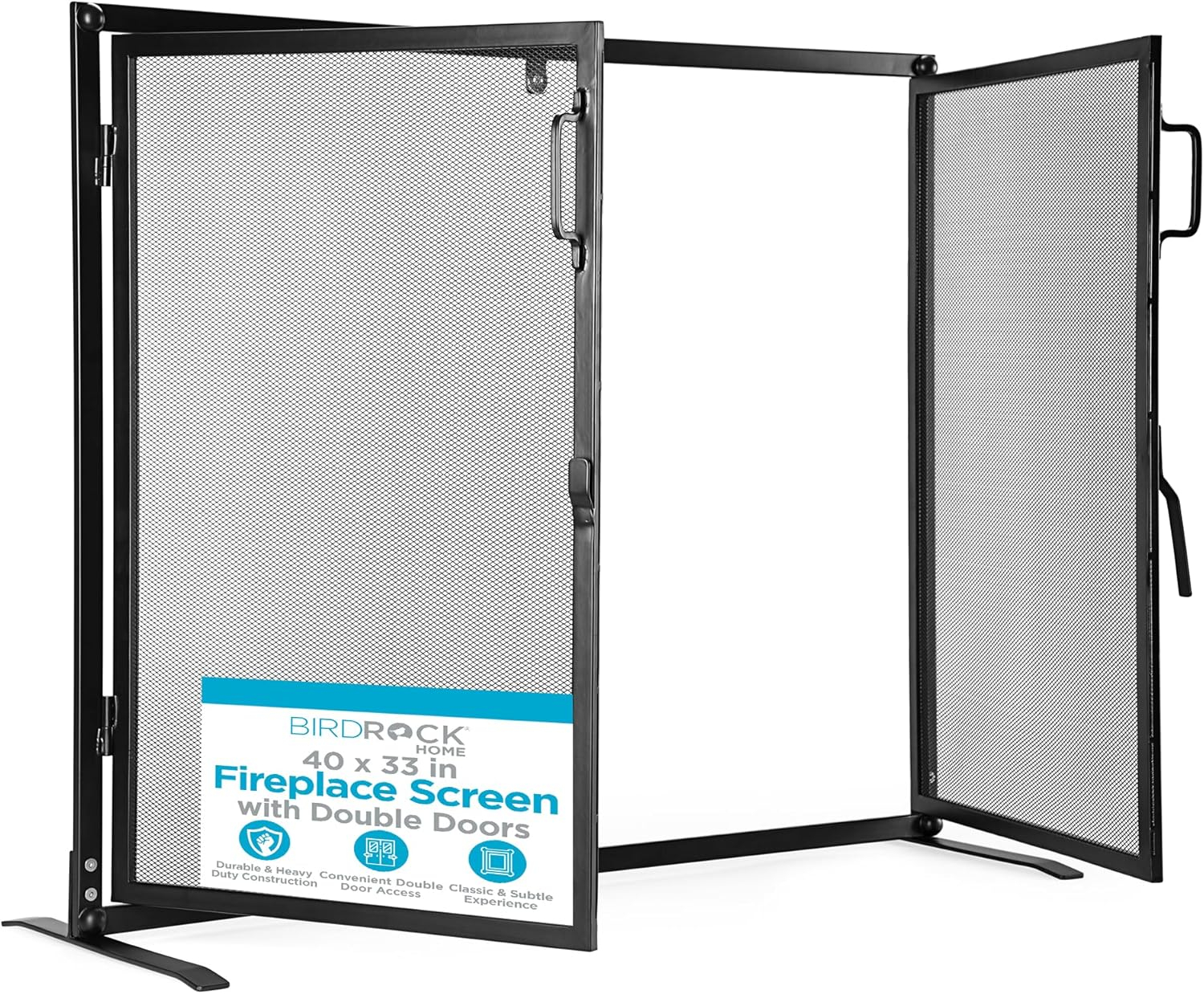 BIRDROCK HOME Fireplace Screen with Doors - Decorative - Easy Assembly - Heavy Duty - Handcrafted