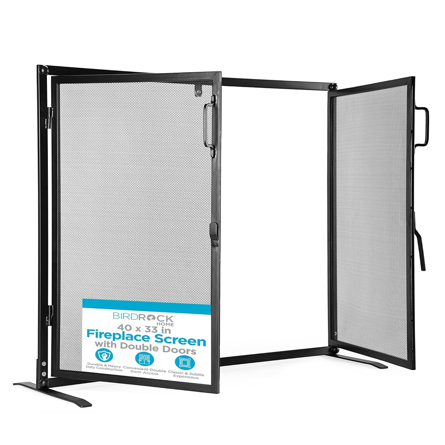 BIRDROCK HOME Fireplace Screen with Doors - Decorative - Easy Assembly - Heavy Duty - Handcrafted