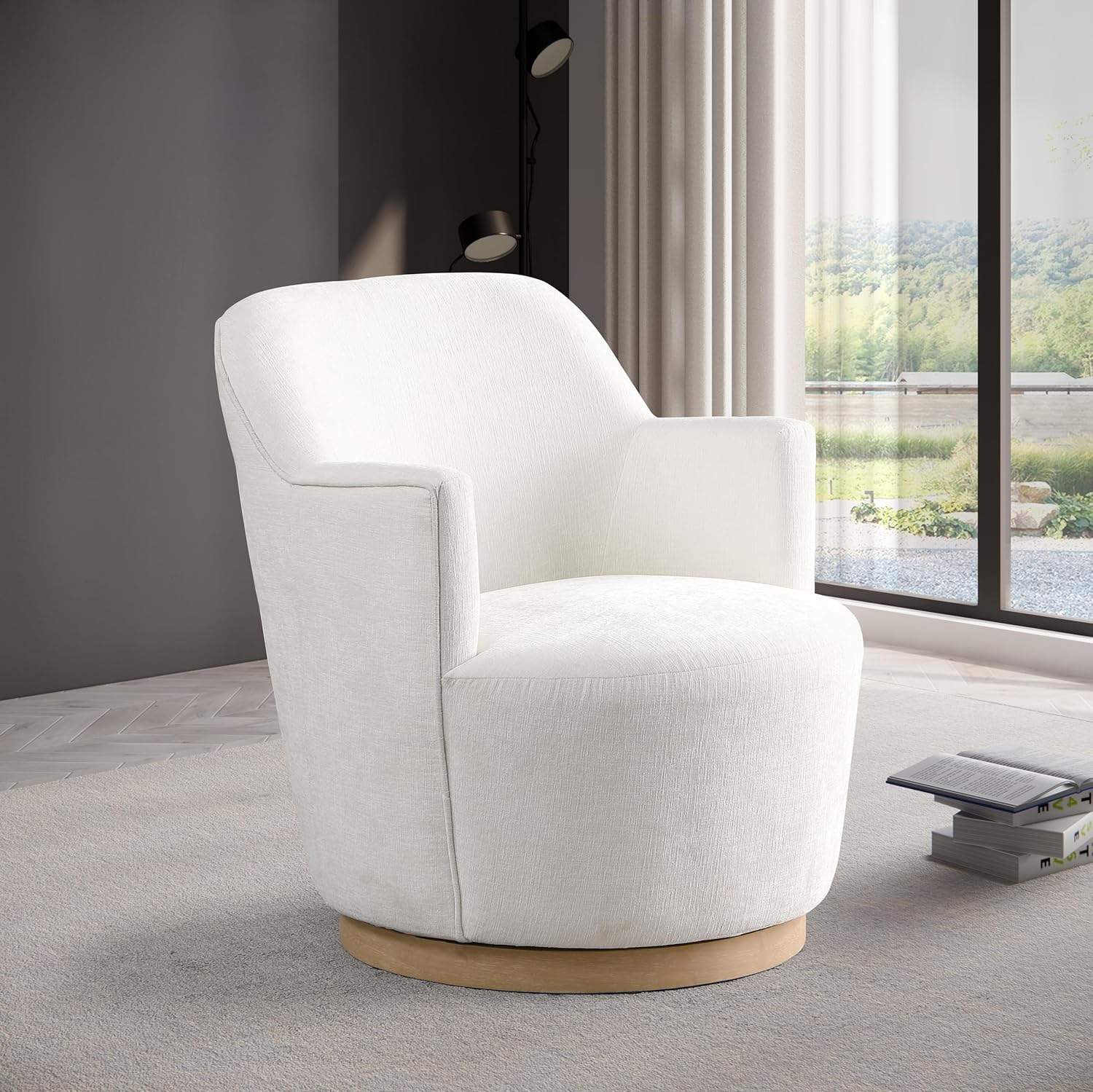 Meridian Furniture Clarita Cream Chenille Fabric Swivel Accent Chair