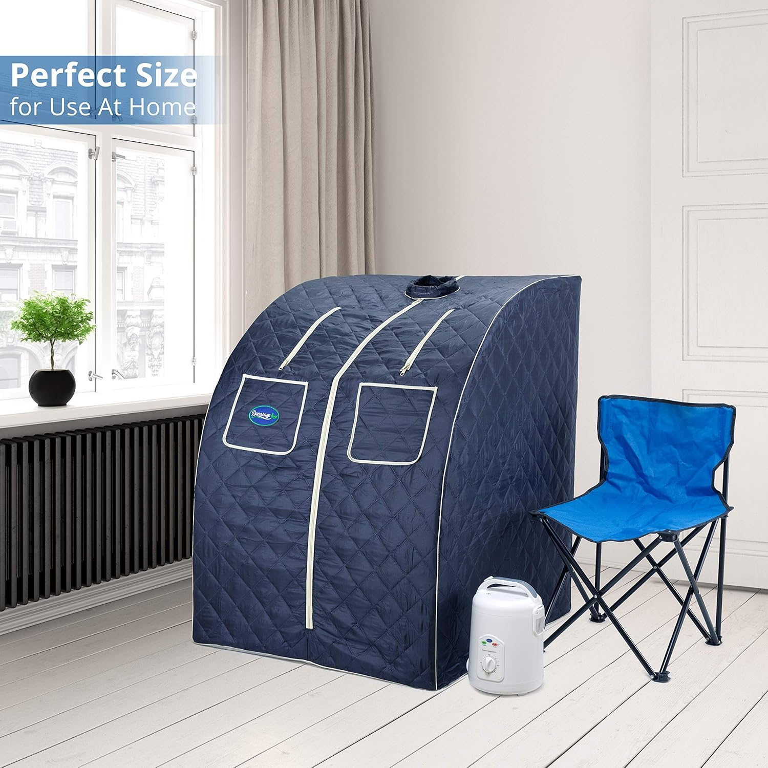 Durasage Oversized Portable Steam Sauna Spa - Relaxation at Home - 60 Minute Timer - 800 Watt Steam Generator - Chair Included - Blue Satin