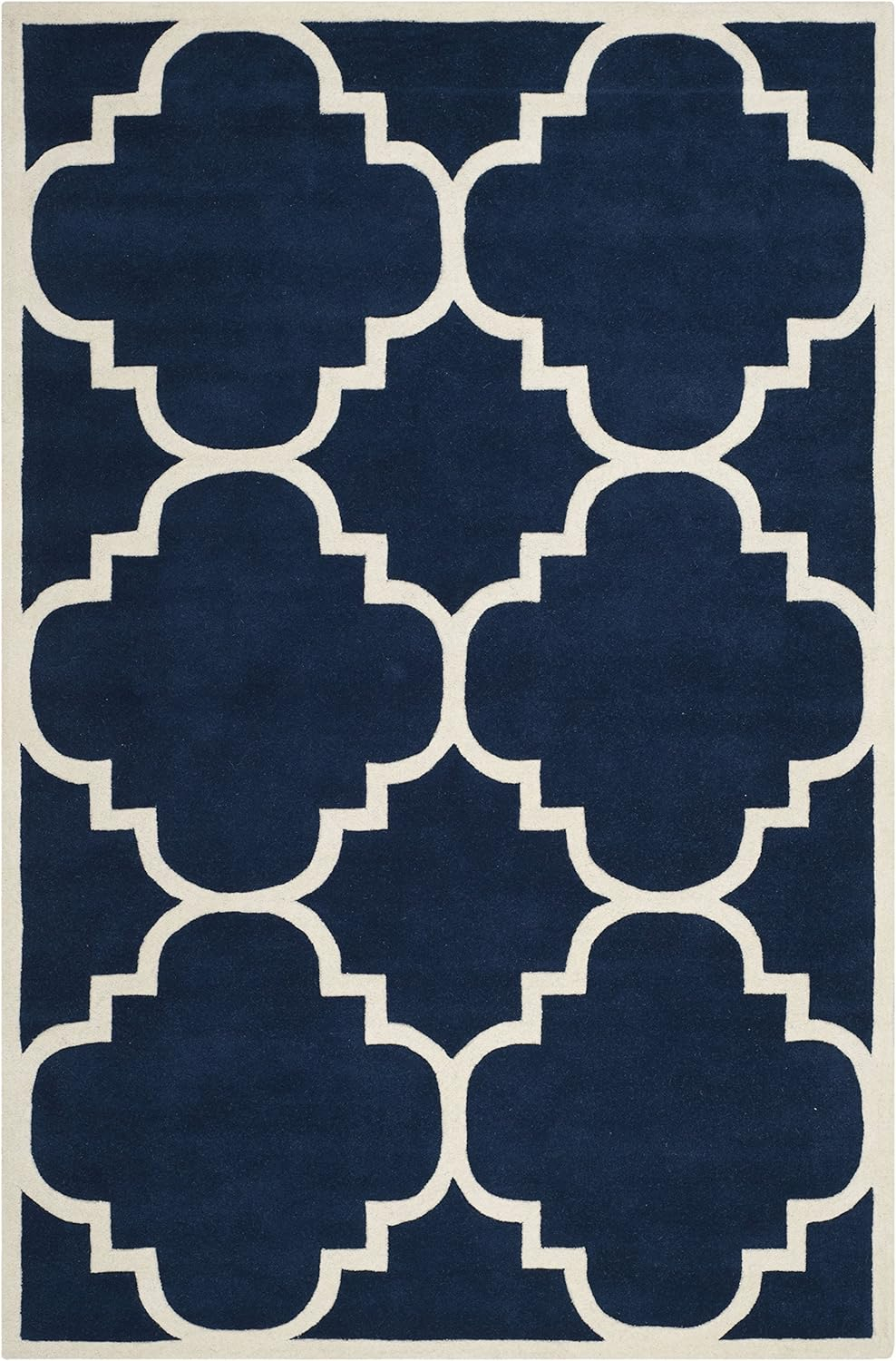 Handmade Blue and Ivory Wool 6' x 9' Geometric Area Rug