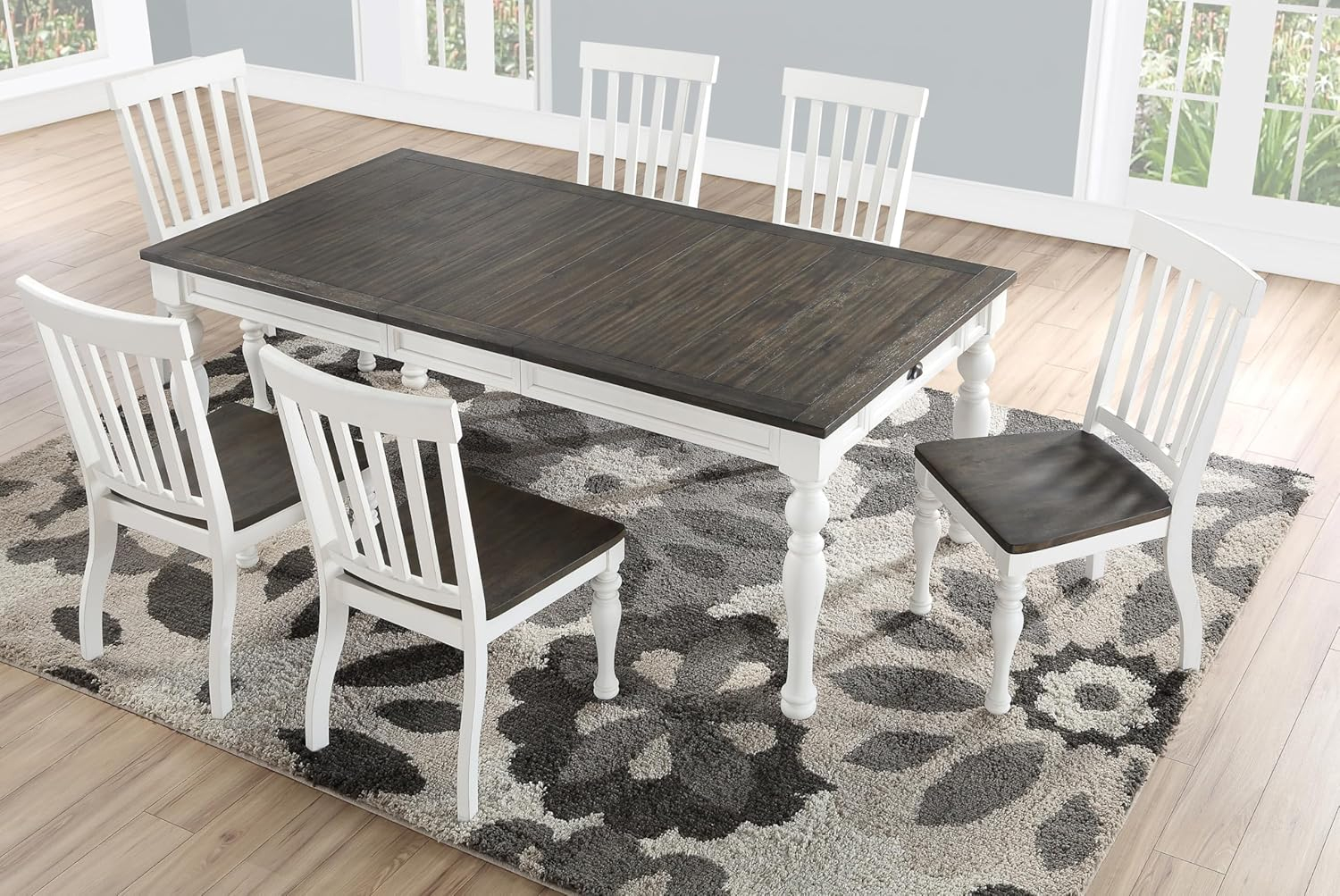 Transitional White Extendable Farmhouse Dining Table