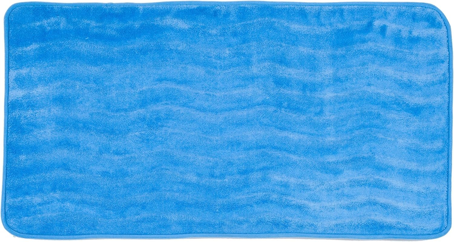 Microfiber Memory Foam Bathmat ? Oversized Padded Nonslip Accent Rug for Bathroom, Kitchen, Laundry Room, Wave Pattern by Lavish Home (Blue)