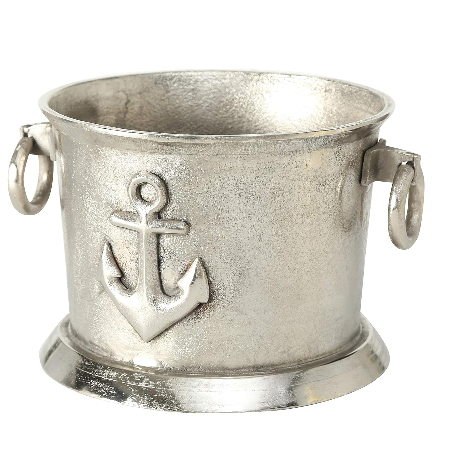 Luxury Champagne Ice Bucket, Elegant Script Text Details, Hand Cast, Silver Aluminum, 18.5 inches