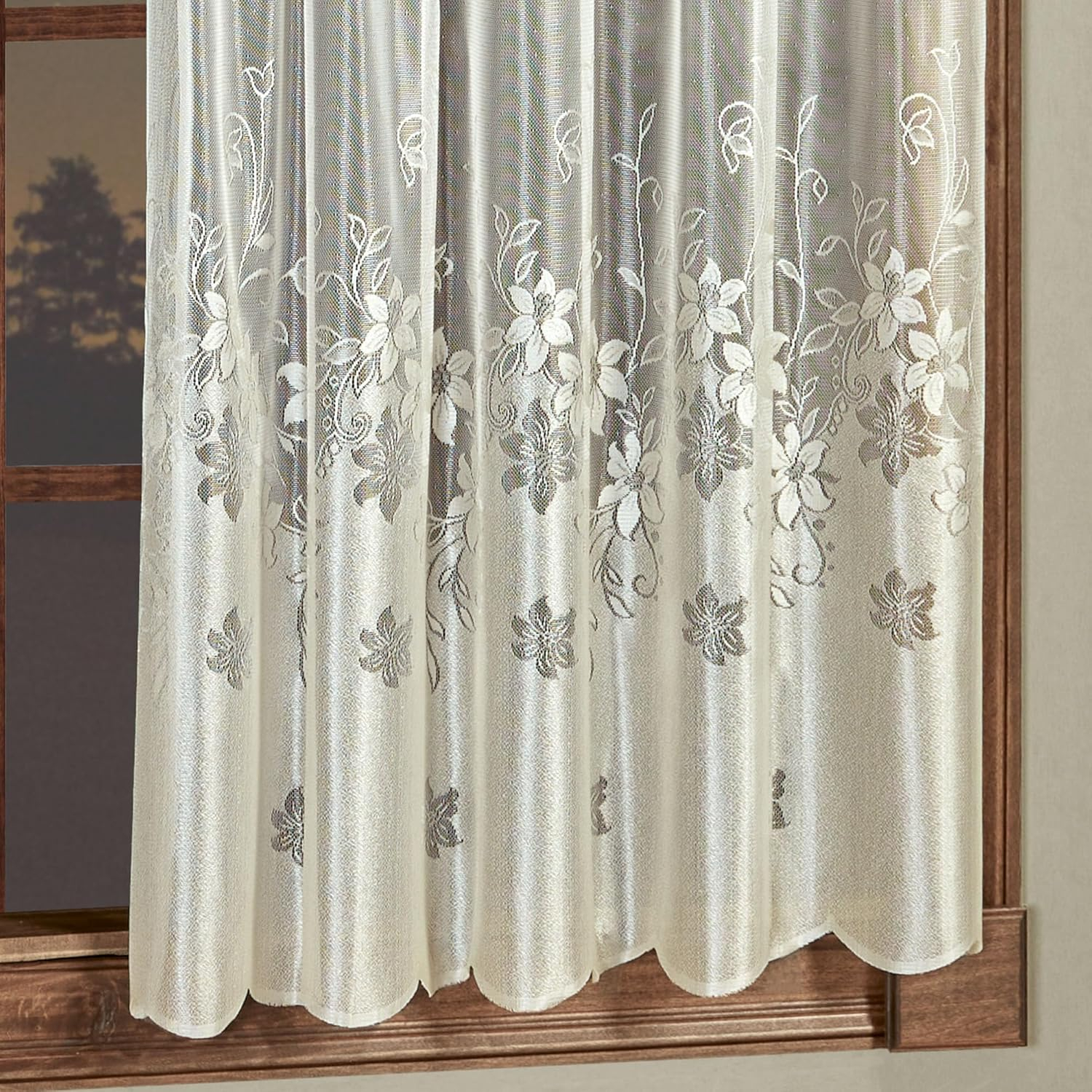 Touch of Class Vining Floral Marisol Semi Sheer Ombre Window Curtain Panel Ivory Polyester 55 x 63 Inches