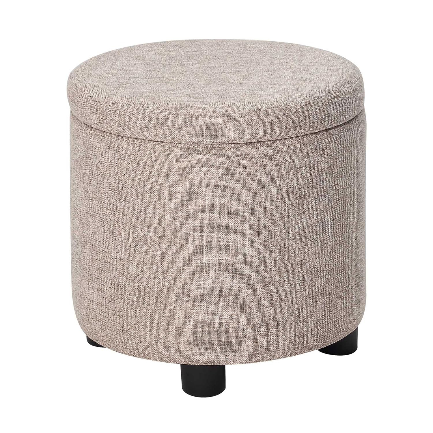 Designs4Comfort Round Accent Storage Ottoman with Reversible Tray Lid, Tan Fabric
