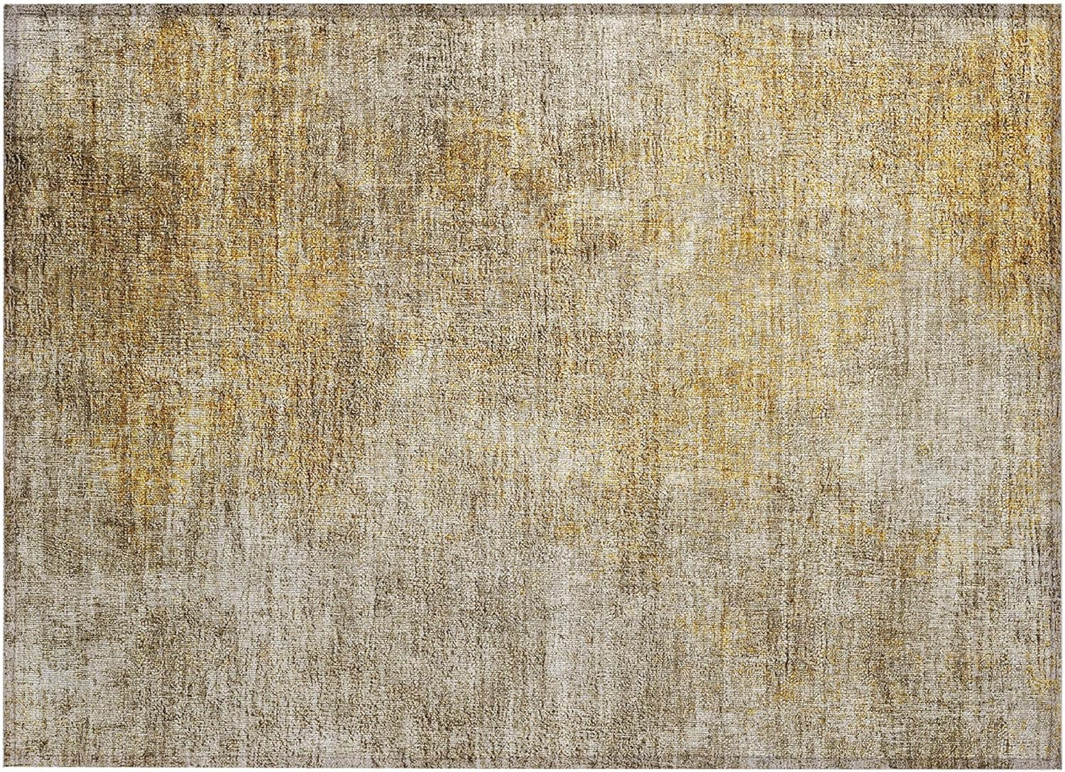 Beige and Gold Machine Washable Indoor Outdoor Area Rug