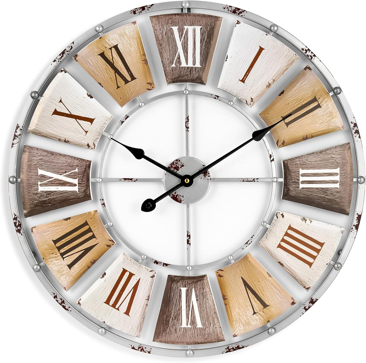 Oversized Distressed Metal Roman Numeral Wall Clock