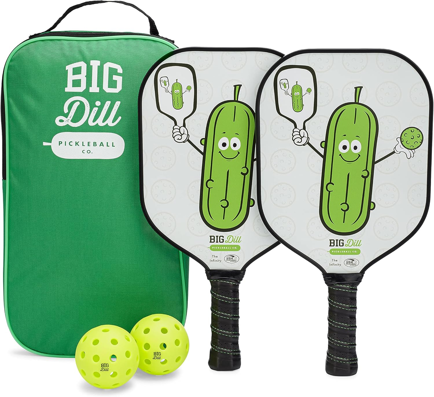 Big Dill Pickleball Co. Infinity Fiberglass Pickleball Paddles Set of 2 Paddles with Covers, 2 Pickleballs & Bag — Top-Rated Pickleball Set
